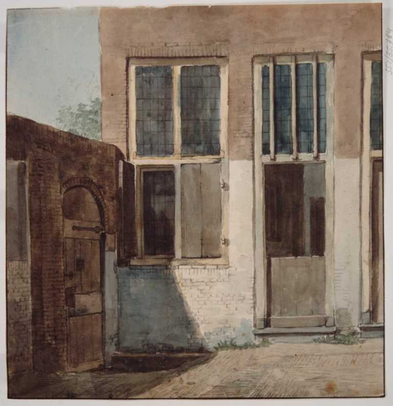 Armhuis -Binnenplaats met poortje aan de zijde van het Stekstraatje, ca.1833